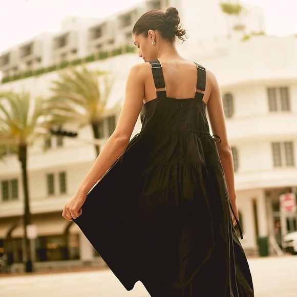 Madewell poplin halter Tiered Black Midi Dress NWT - Picture 2 of 16